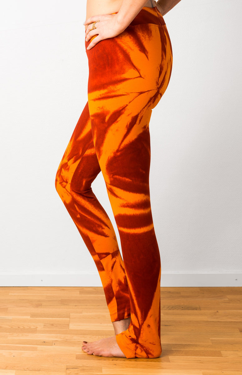 Burnt Orange Yoga Leggings Women, Ombre Tie dye Fall Autumn High