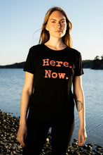 Load image into Gallery viewer, Organic Bamboo girls t-shirt : Here.Now Black/Orange