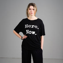Load image into Gallery viewer, Organic Bamboo t-shirt : Here. Now print, Black.