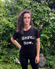 Load image into Gallery viewer, Organic Bamboo girls t-shirt : Here.Now Black/White