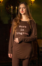 Load image into Gallery viewer, Organic Bamboo girls L/S t-shirt : Work i Progress Chocolate/ Rose
