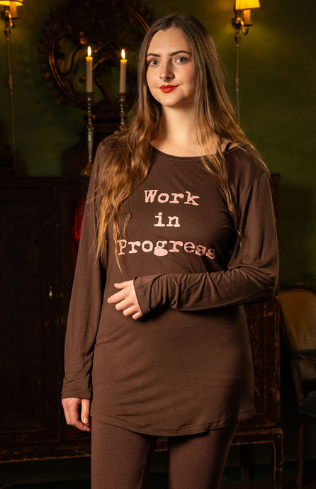 Organic Bamboo girls L/S t-shirt : Work i Progress Chocolate/ Rose