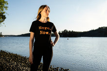 Load image into Gallery viewer, Organic Bamboo girls t-shirt : Here.Now Black/Orange
