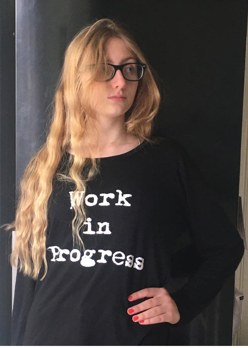 Organic Bamboo girls L/S t-shirt : Work in Progress print, Black/ White