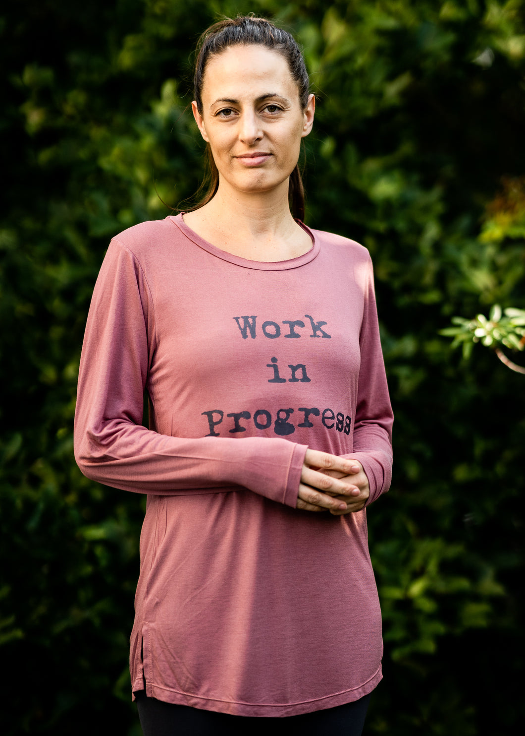 Organic Bamboo girls L/S t-shirt : Work in Progress, Rose /Dk Grey
