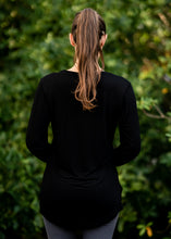 Load image into Gallery viewer, Organic Bamboo girls L/S t-shirt : Here. Now. Black/ White