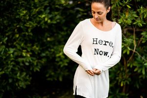 Organic Bamboo girls L/S t-shirt : Here. Now. Off White/ Black